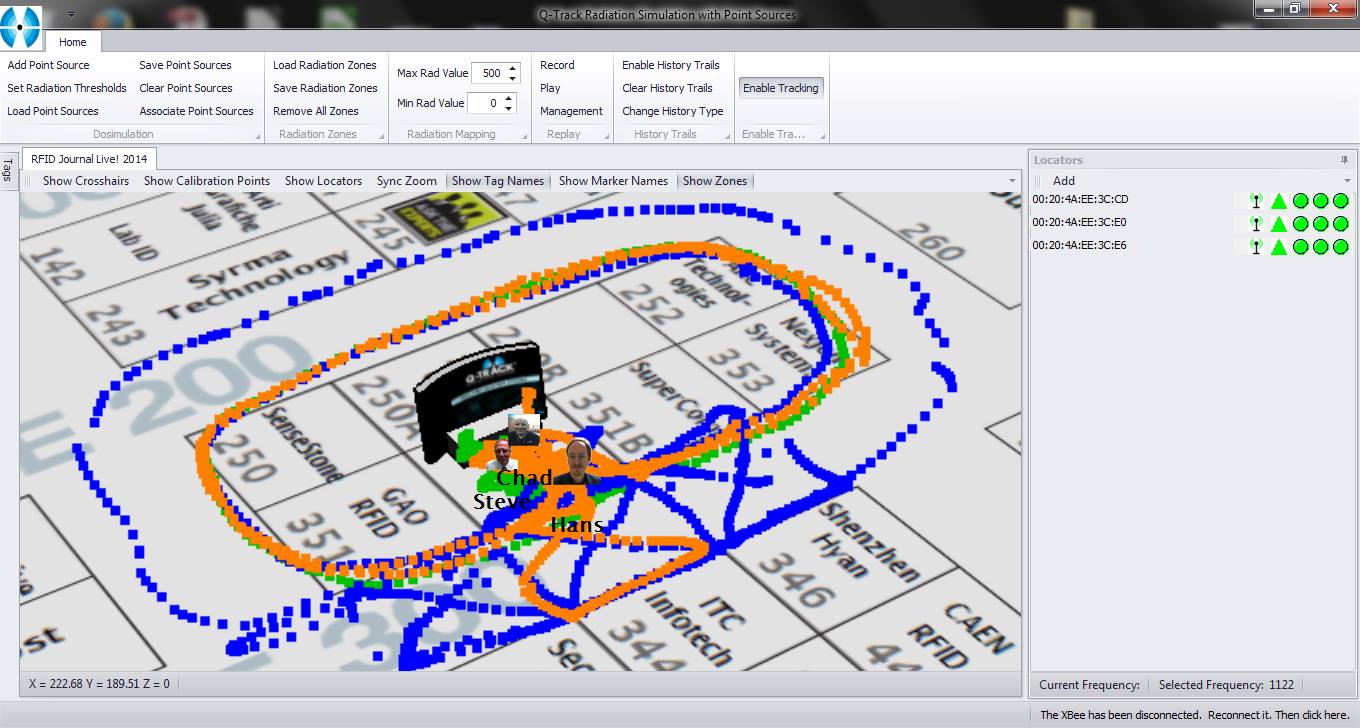Pantalla de aplicación que utiliza RTLS para localizar activos